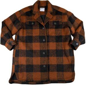 Old Navy Shacket Womens Large Lined Brown Black Plaid Y2K Utility Coat Shirt